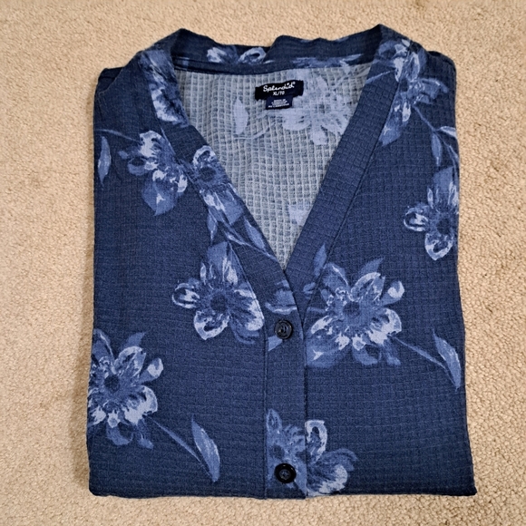 Splendid 2 Piece Pajama Set Blue Floral Top And Pant Size XL Waffle Knit NWOT - Picture 8 of 13